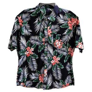 Coofandy Hawaiian Shirt Mens L Tropical Palm Leaves & Floral Print Resort Cruise